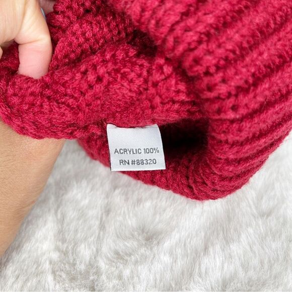 C.C Dark Crimson Red Ponytail Cable Knit Beanie Hat - Picture 7 of 8